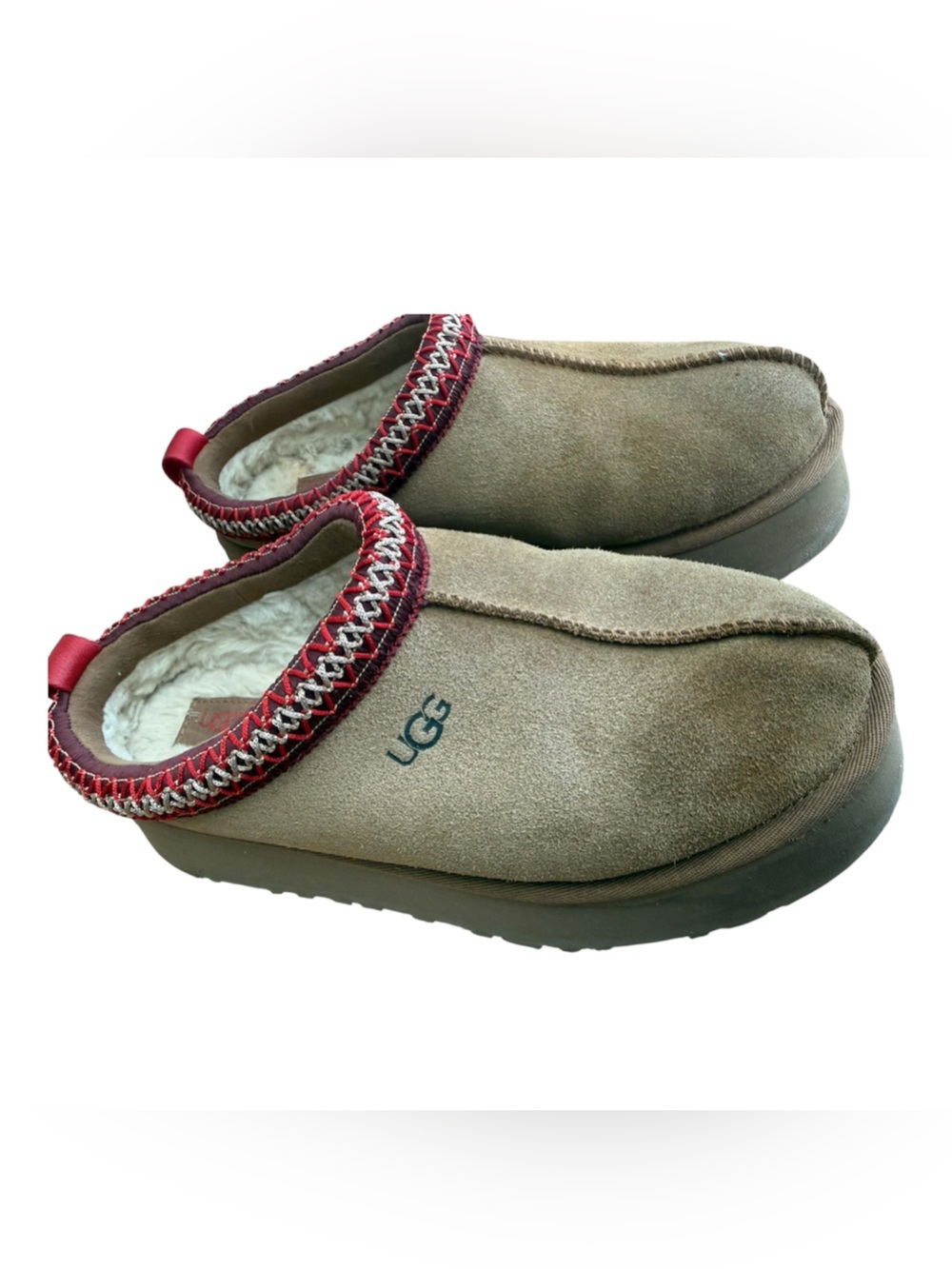 UGG Tazz II Chestnut Suede Slip-On platform Clogs with Red Trim. Women’s size 8 - Picture 5 of 12